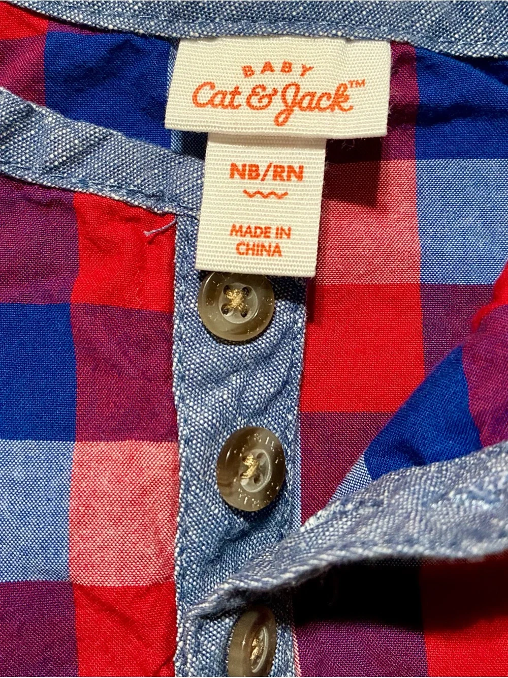 Cat &Jack Baby One Piece Summer Romper Gingham Print Red White And Blue Size NB